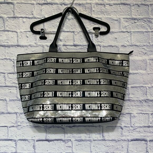 VICTORIAS SECRET Limited Edition Black & Silver Sequin Tote Bag $68 - Picture 10 of 10